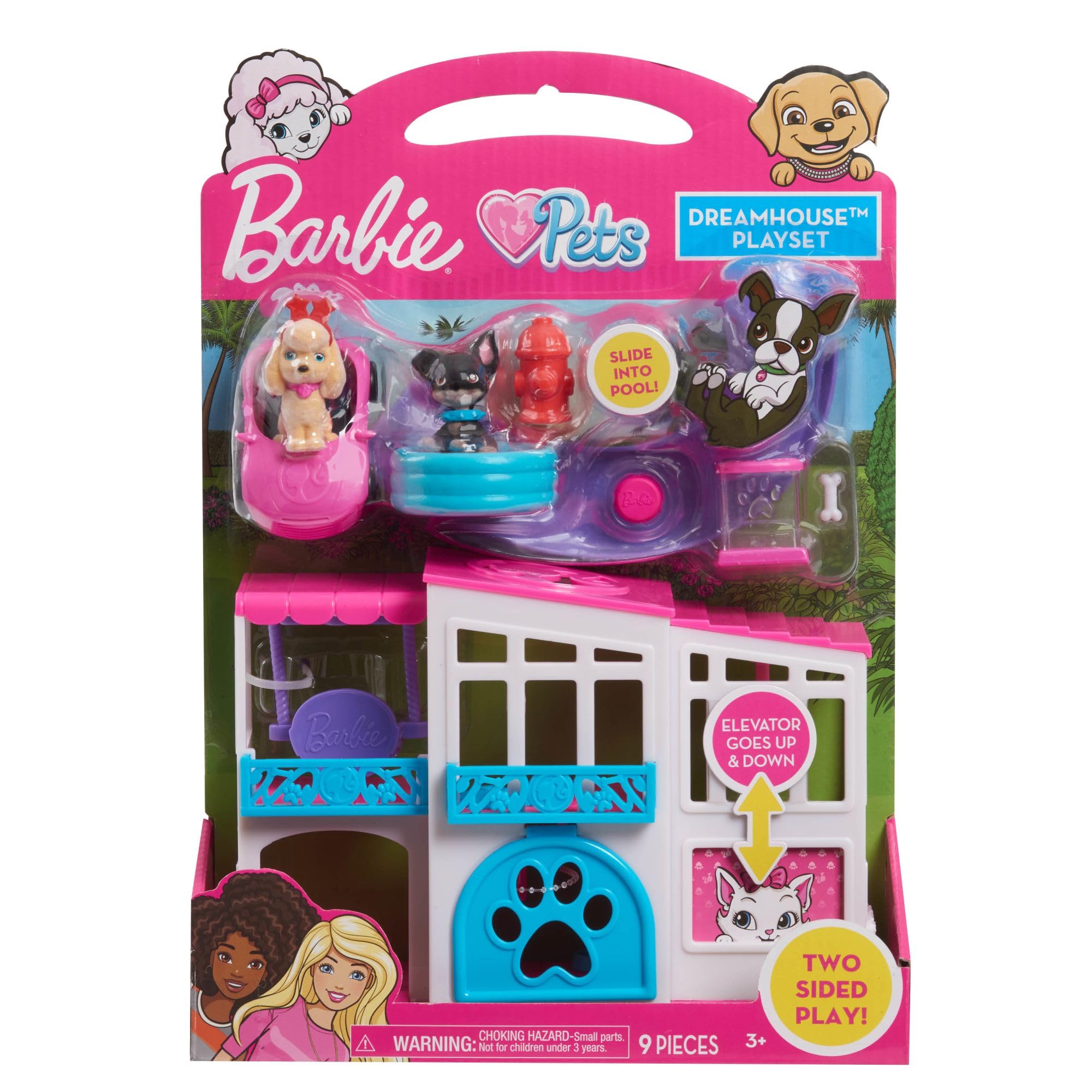 Barbie Pet Dreamhouse accessories include bone, frisbee, and hydrant