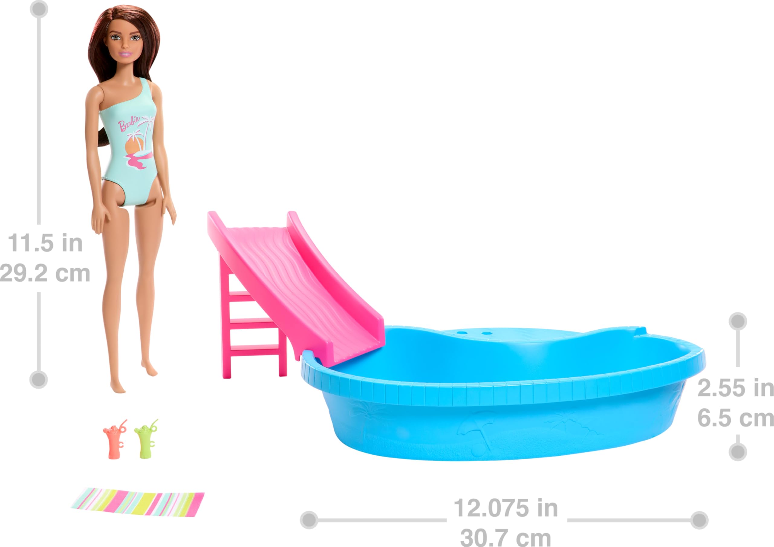 Barbie pool playset towel drinks adds cozy details for pool party scenes.