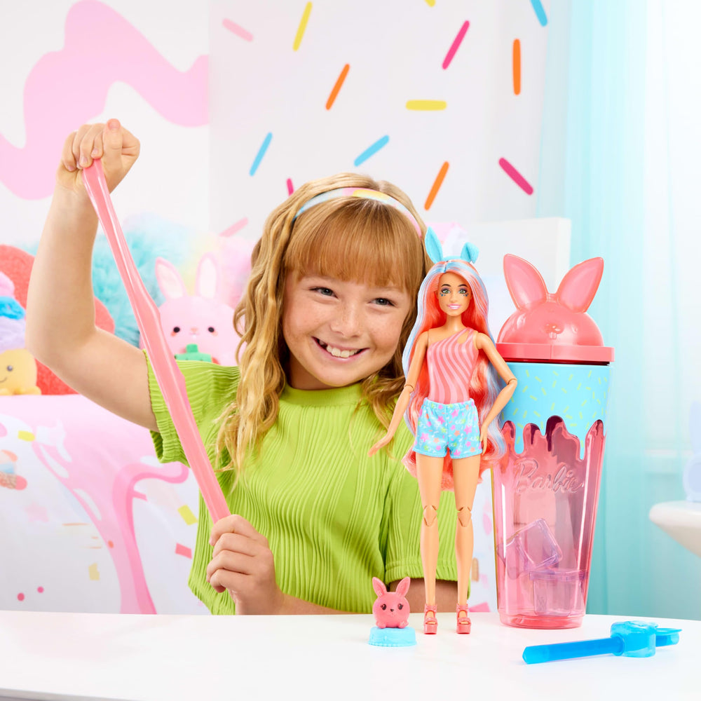 Barbie Pop Reveal Bright Bunny doll with color-blocked hair sparks imaginative styling.