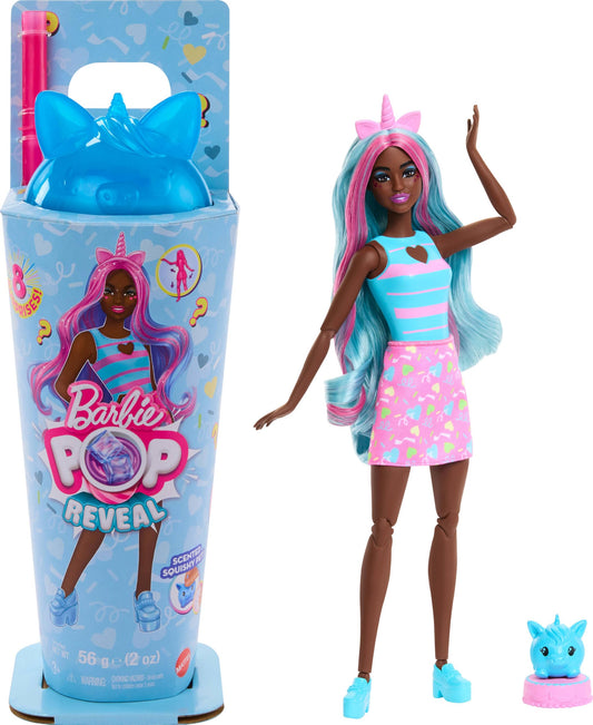 Barbie Pop Reveal Shakes Sweet Unicorn doll offers imaginative unboxing and fashion storytelling.
