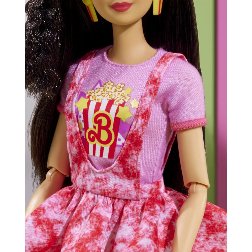 Barbie Rewind doll scrunchie highlights iconic black hair style.