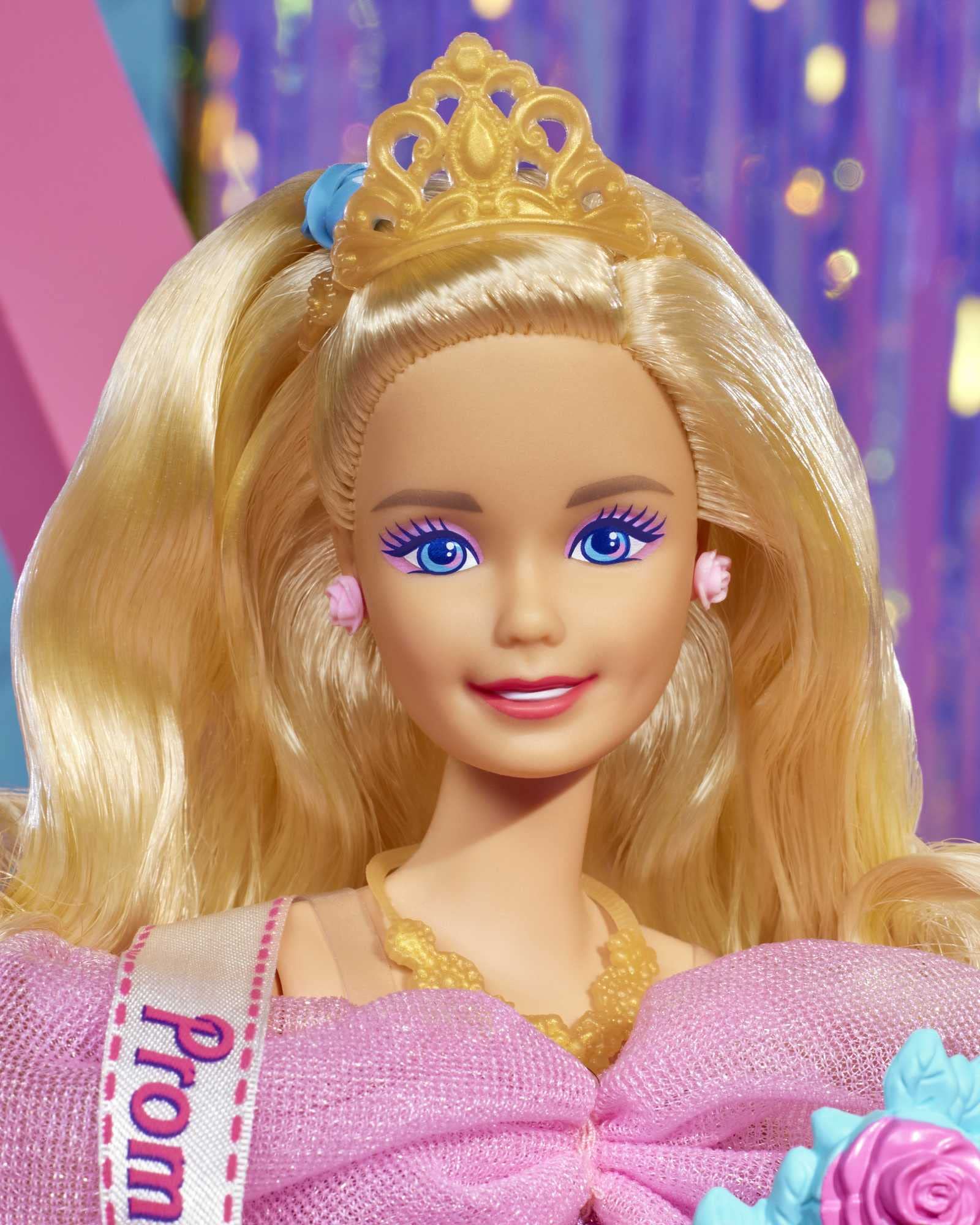 Barbie Rewind doll pink-sequin-dress glows with 80s glamour on shelves.