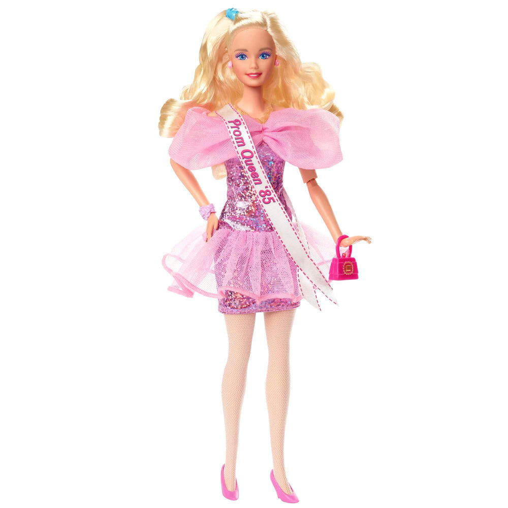 Barbie Rewind doll prom-crown highlights nostalgic display and collectors' interest.