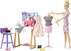 Barbie Sewing Machine included for pretend sewing and pattern adjustments.