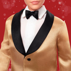 Barbie Signature 2025 Holiday Ken doll stand supporting a stylish display