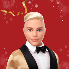 Barbie Signature 2025 Holiday Ken packaging display showing festive presentation