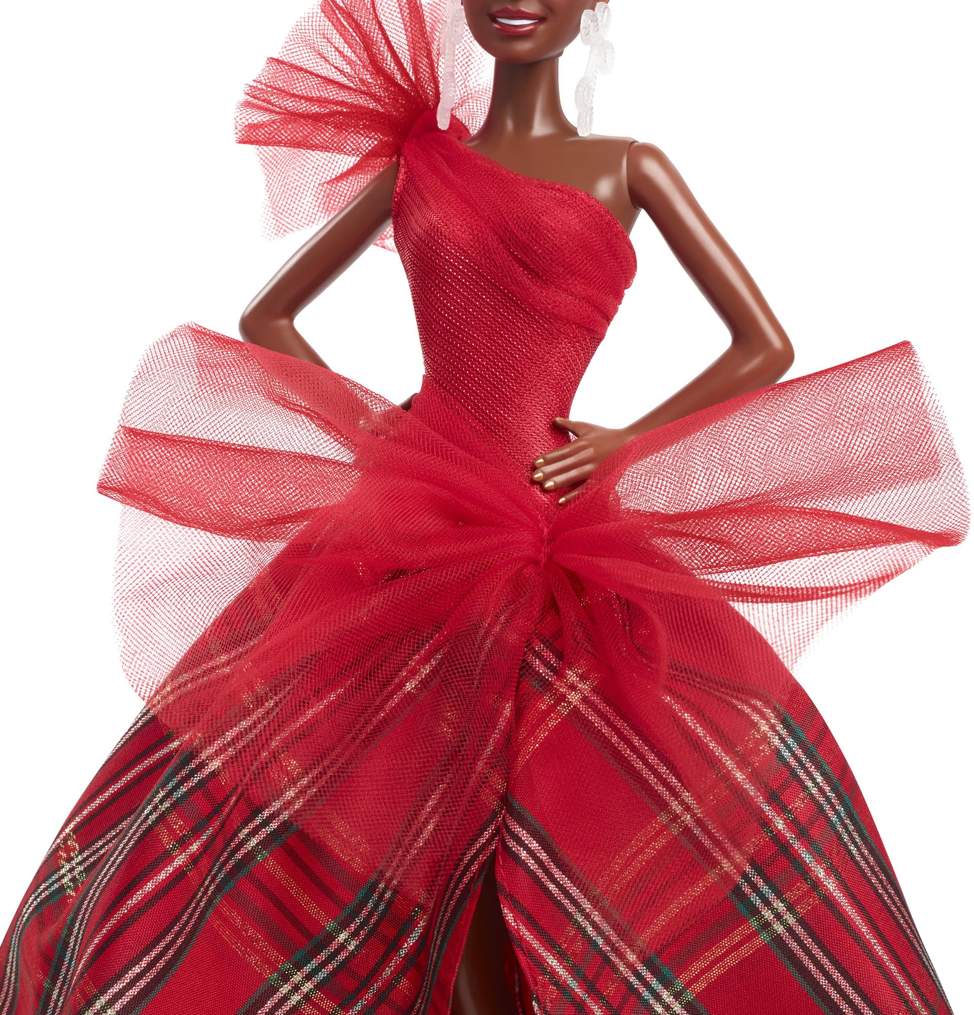 Barbie Signature Doll with an updo and red lips for refined holiday styling.