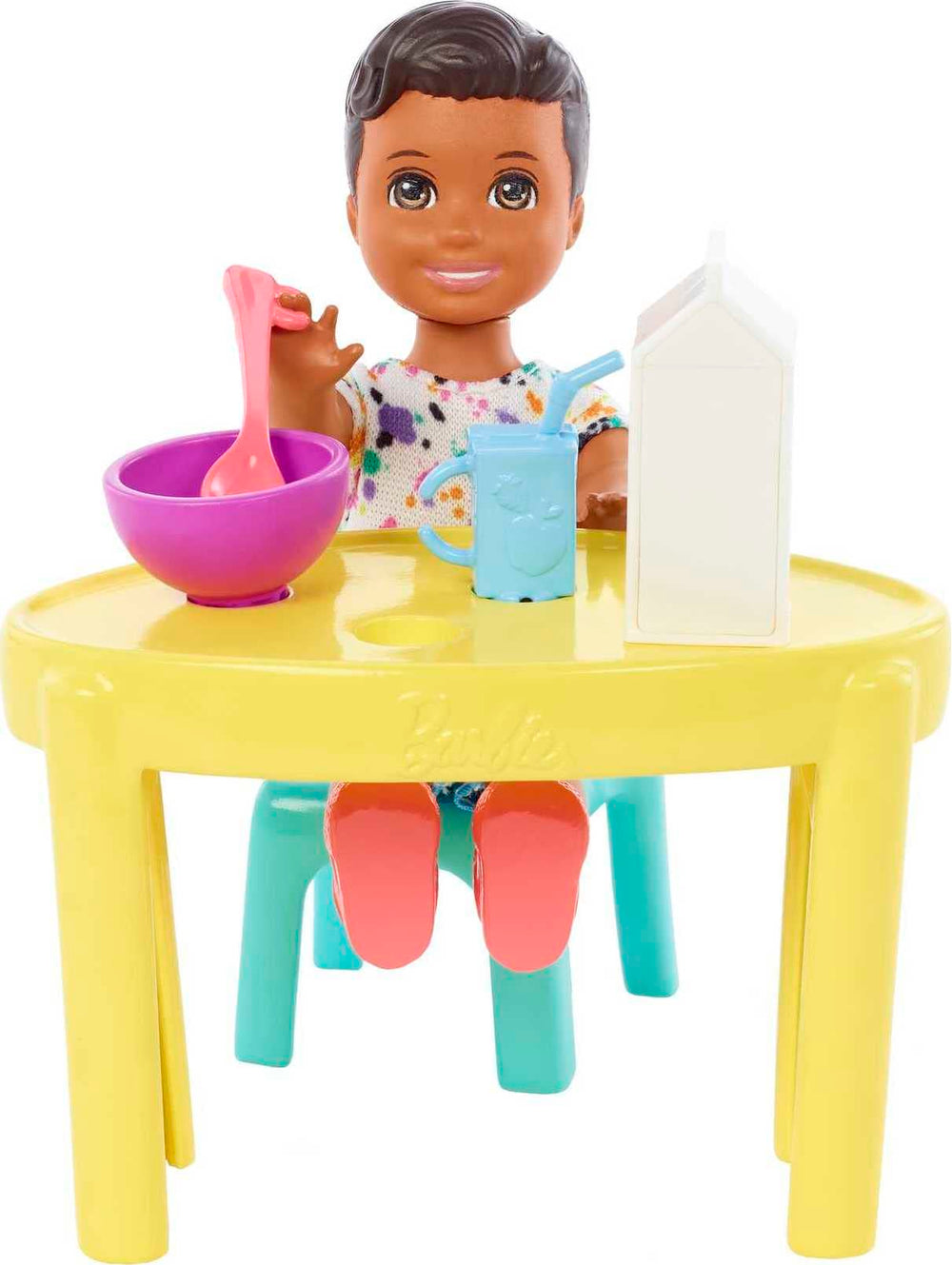Barbie Skippers Babysitters Inc toddler boy doll ready for storytelling mealtimes.