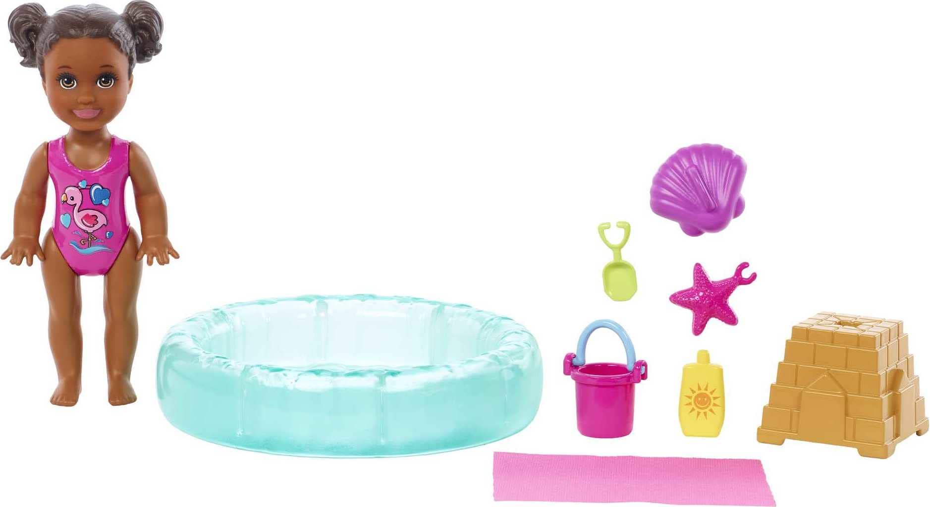 Barbie Skippers pool playset brunette doll ready for imaginative play.
