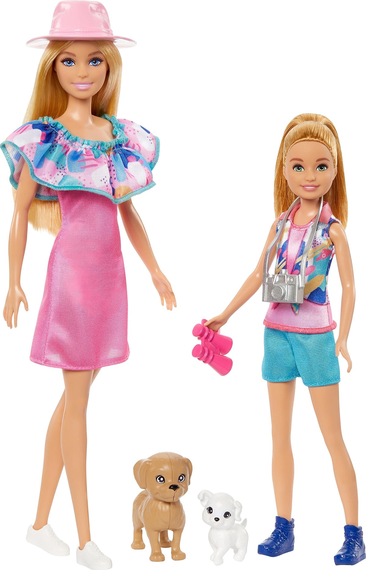 Barbie and Stacie dolls in summer outfits for creative storytelling.