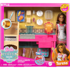 Barbie Teresa kitchen-furniture set keeps accessories organized during play