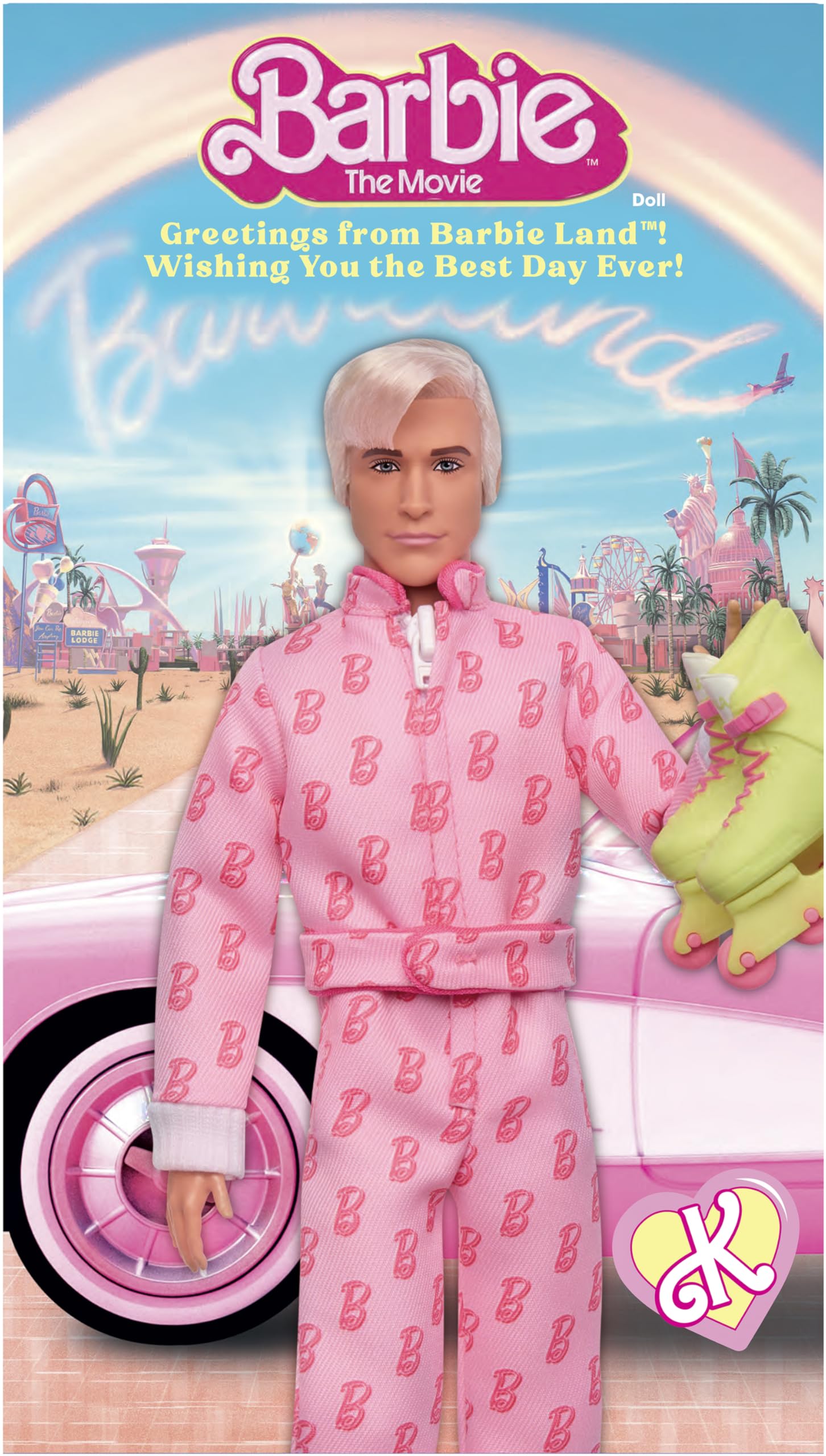 Barbie The Movie Ken doll stand included for secure, stable presentation.