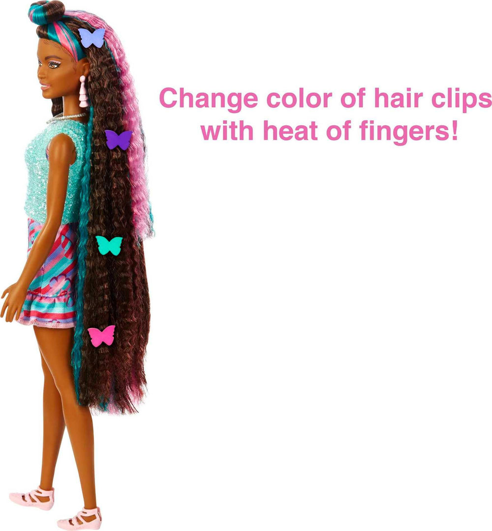 Barbie Totally Hair includes accessories like purse and sunglasses for complete outfits.