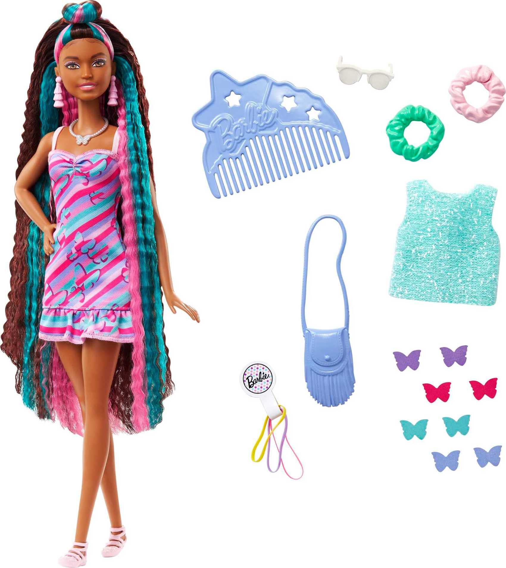 Barbie Totally Hair butterfly doll for creative hair-styling play with long fantasy hair.