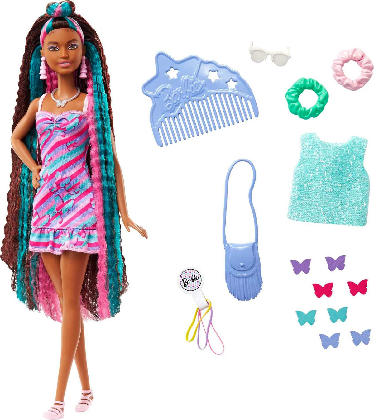 Barbie Totally Hair butterfly doll for creative hair-styling play with long fantasy hair.