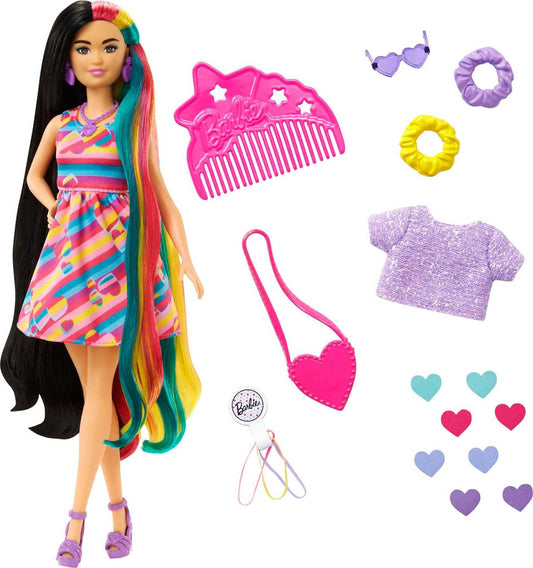 Barbie Totally Hair heart-themed doll with 8.5 inch hair for creative styling play.
