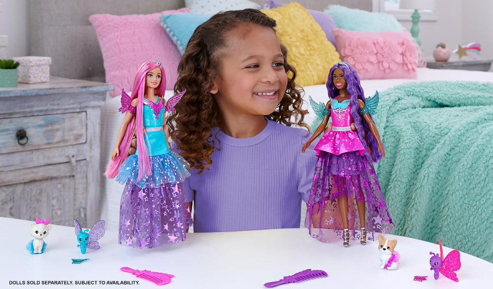 Barbie Touch of Magic Brooklyn hair length highlights long, colorful locks for styling fun.