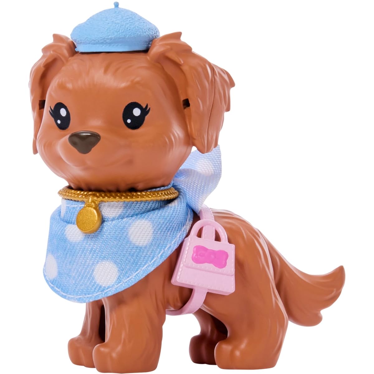 Puppy and Barbie carry pink purses for bright color pops