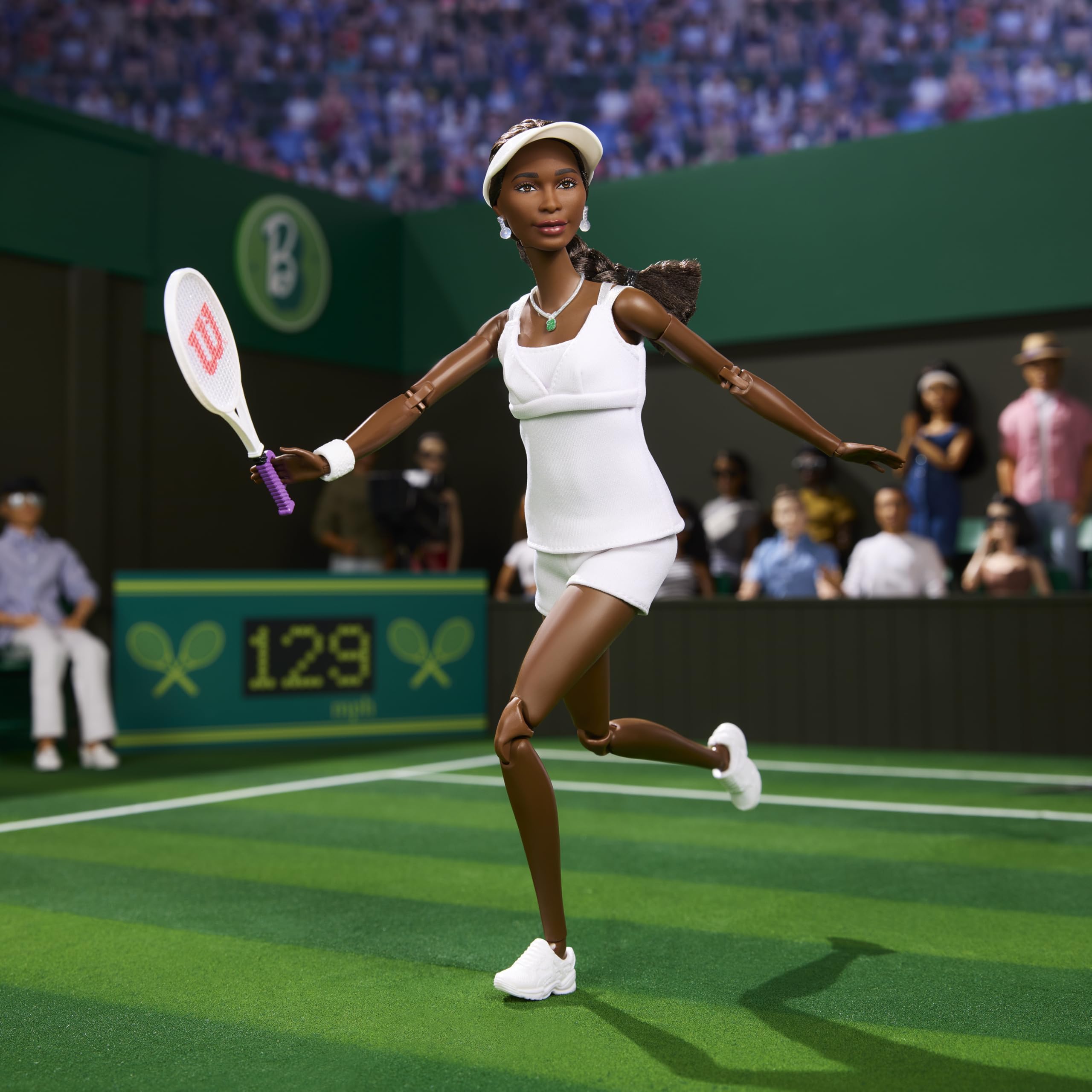 Barbie Venus Williams doll in tennis uniform showcases authentic styling for collections.