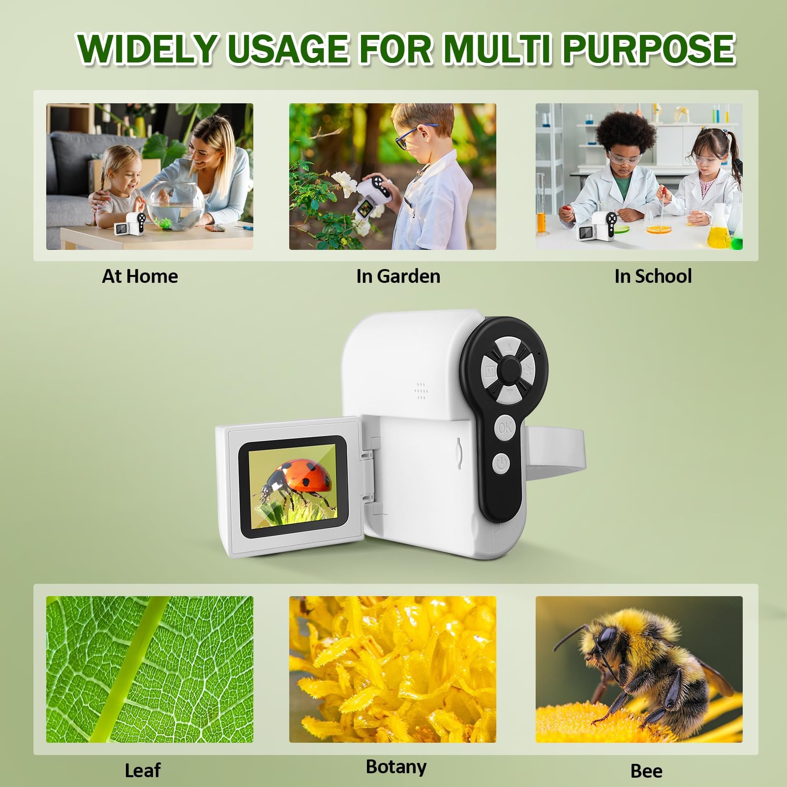 Barchrons 1000X handheld microscope kid-friendly outdoors for field exploration.