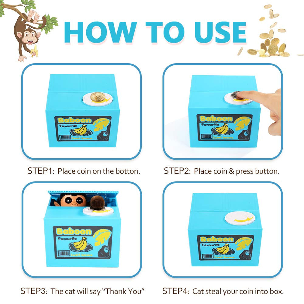 Barelove Monkey Piggy Bank safe lock design adds peace of mind