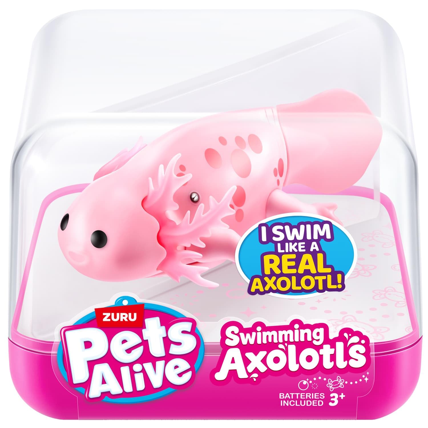 BargainsMania Pets Alive Pink axolotl front view shows playful underwater motion