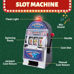 BARGIFTS blue slot money bank illuminated with lights and jackpot sounds in action