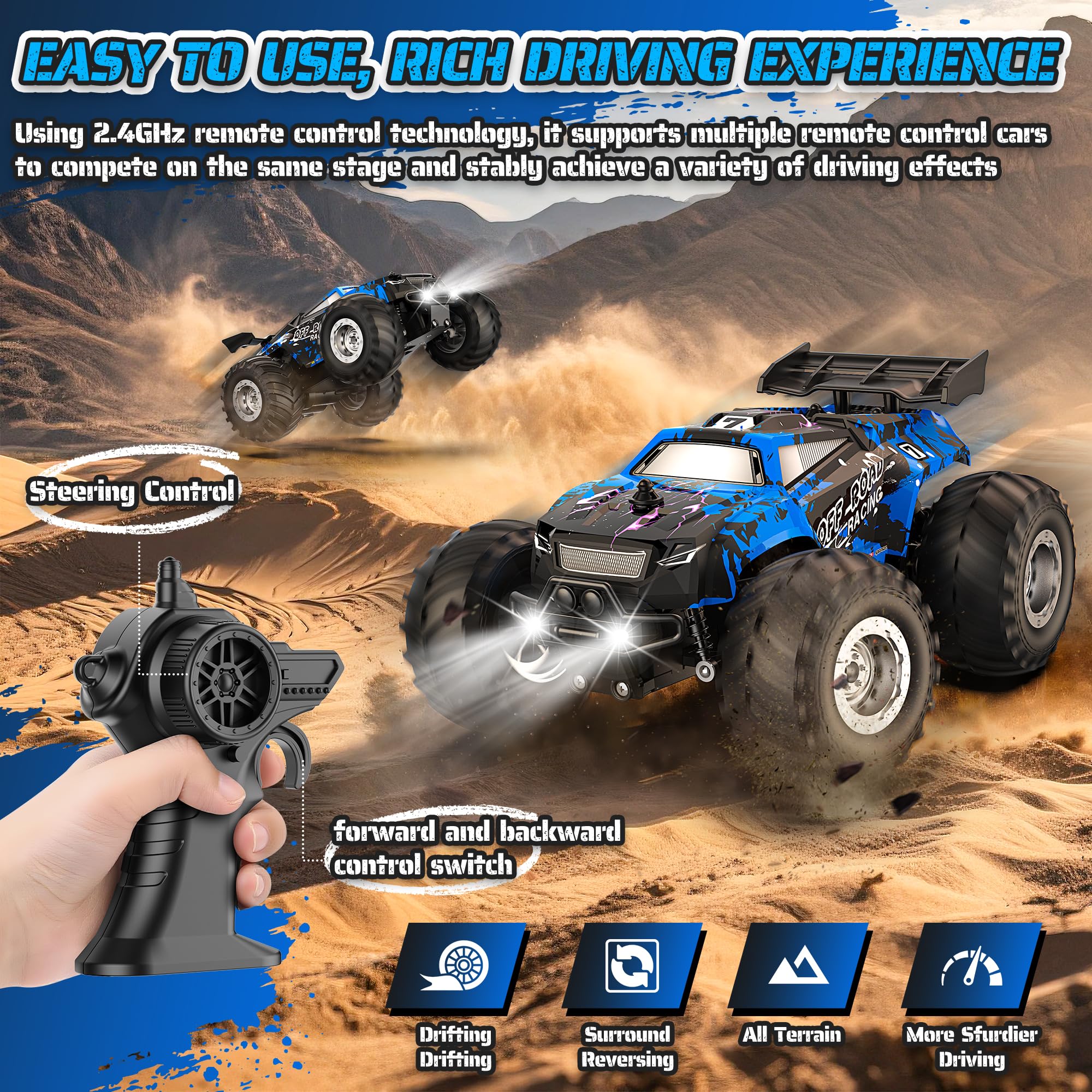Barlisam remote-control car uses 2.4GHz for a stable signal during play.