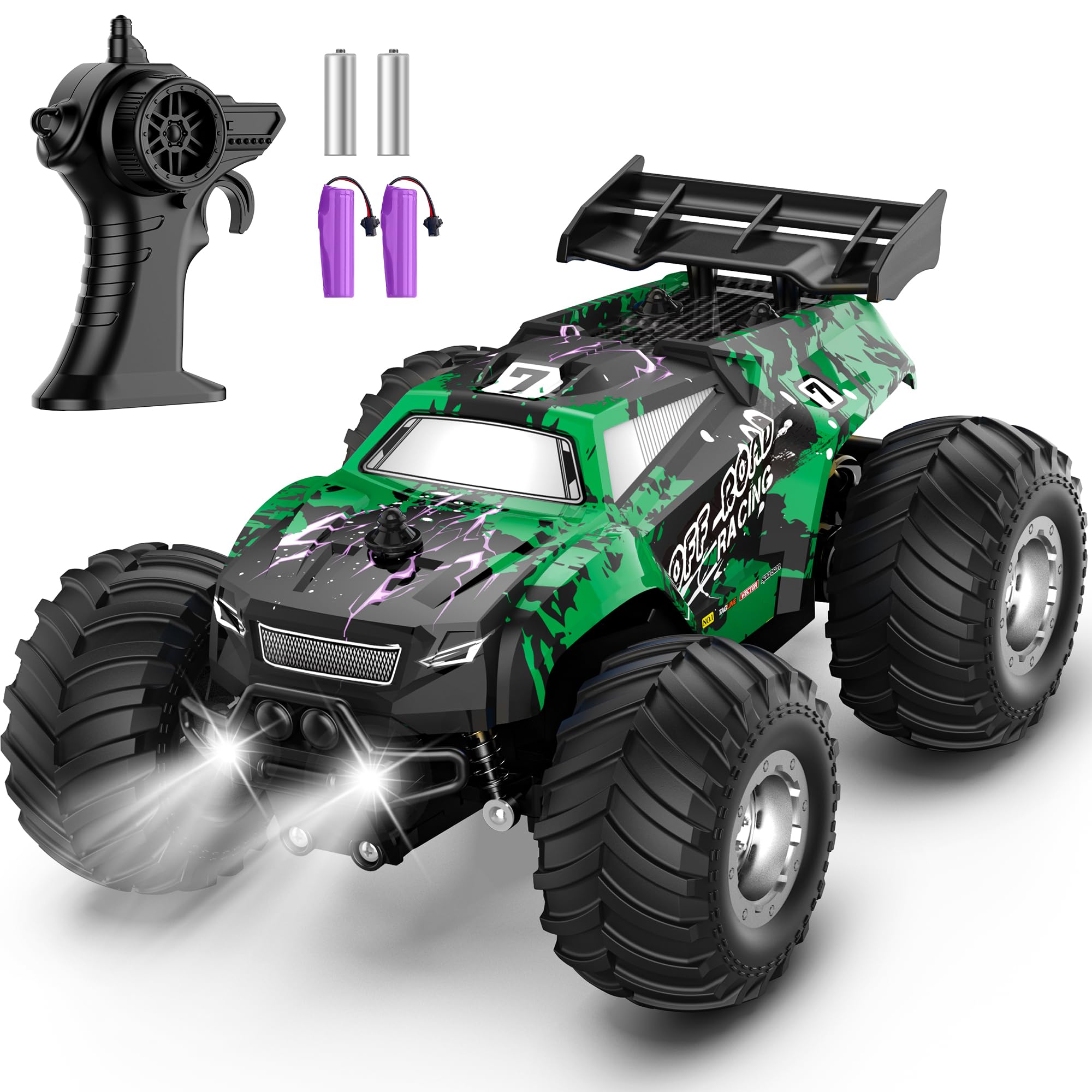 Barlisam remote control car green front view showcasing drift-friendly design for beginners.