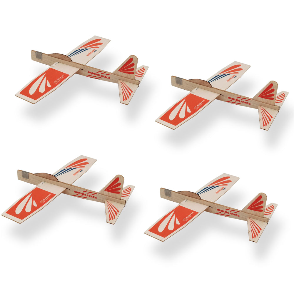 Barsha Space four-pack balsa gliders in varied colors for lively group play.