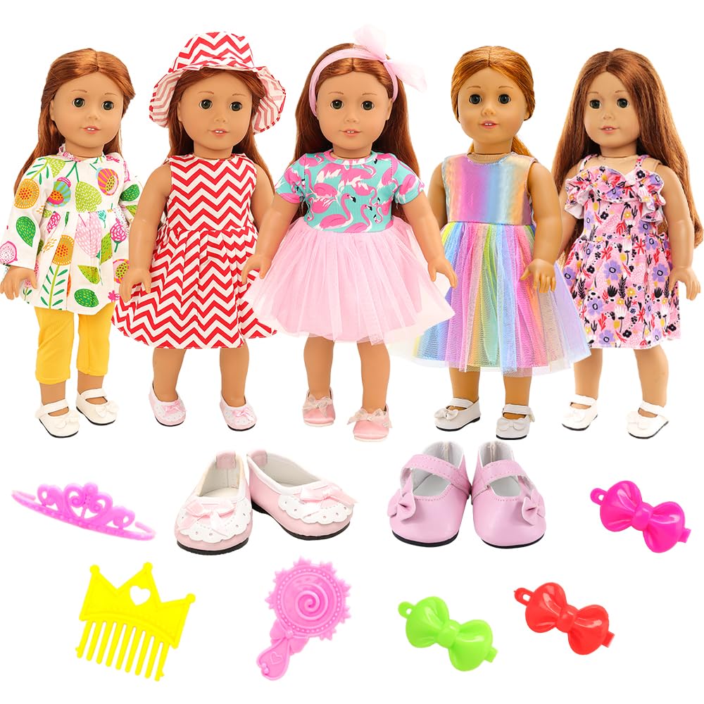 BARWA 18-inch doll clothes set with dresses — easy dress-up and imaginative play.