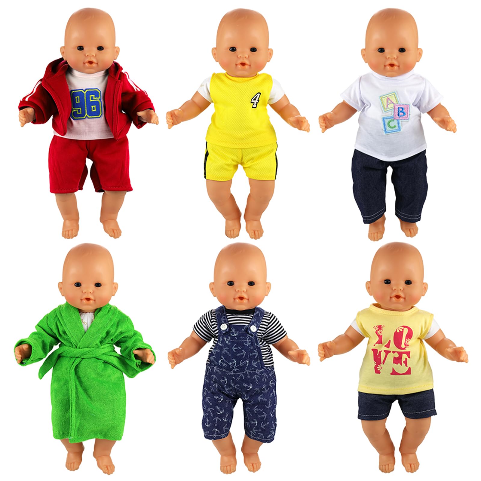 BARWA six-piece daily casual outfits for 14-16 inch dolls support quick changes
