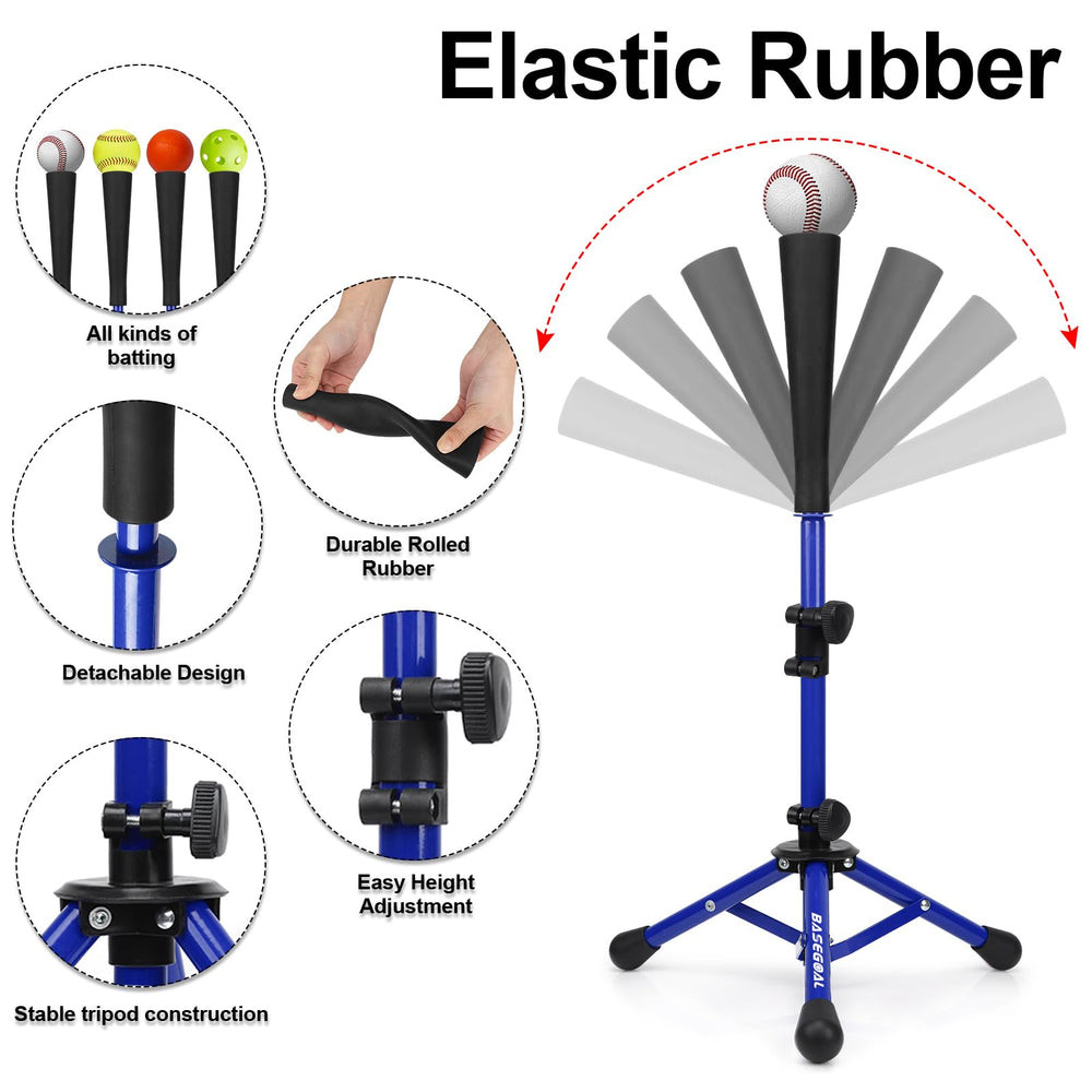 Durable wrapped rubber top provides realistic contact during swings.