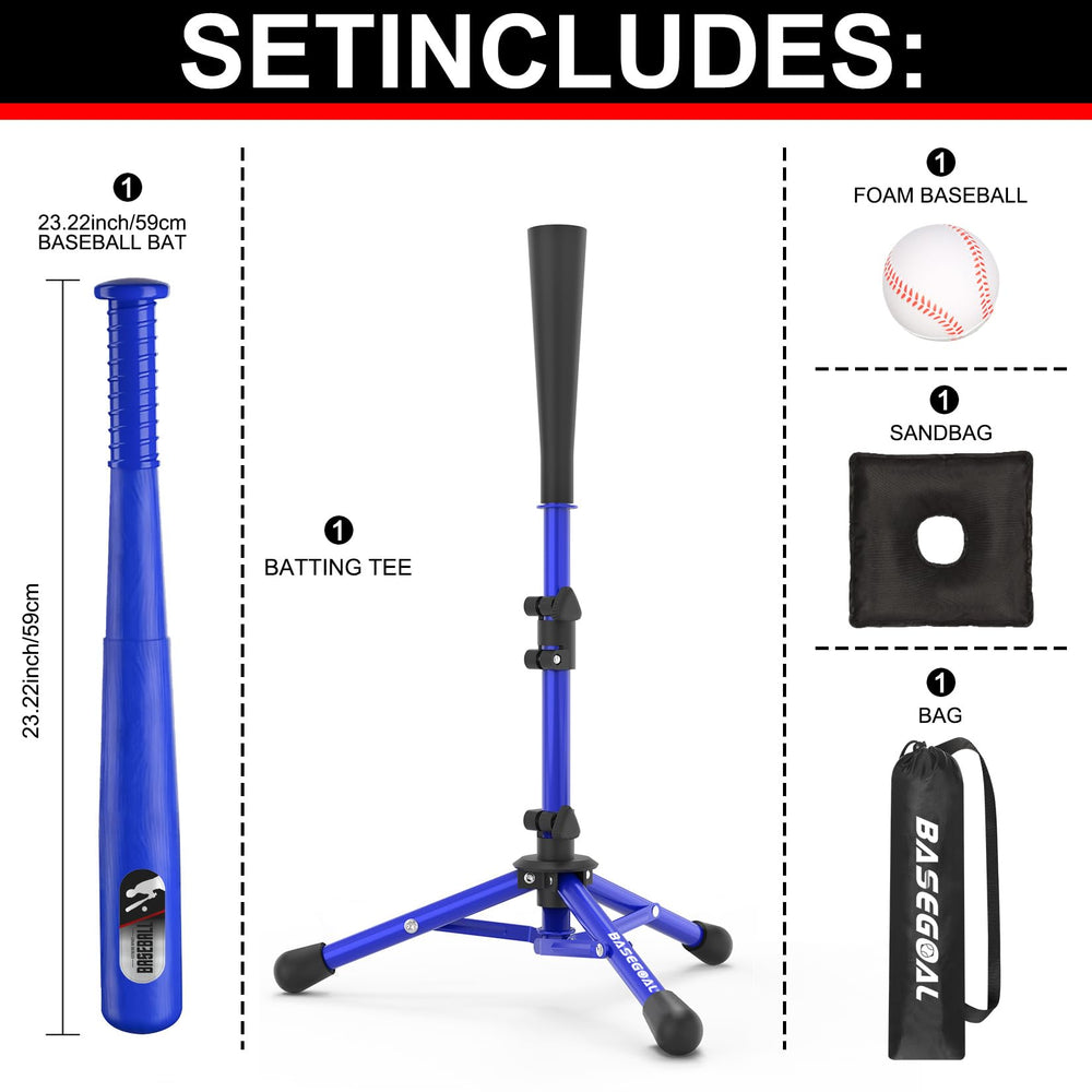 Height-adjustable BaseGoal tee helps growing players practice comfortably.