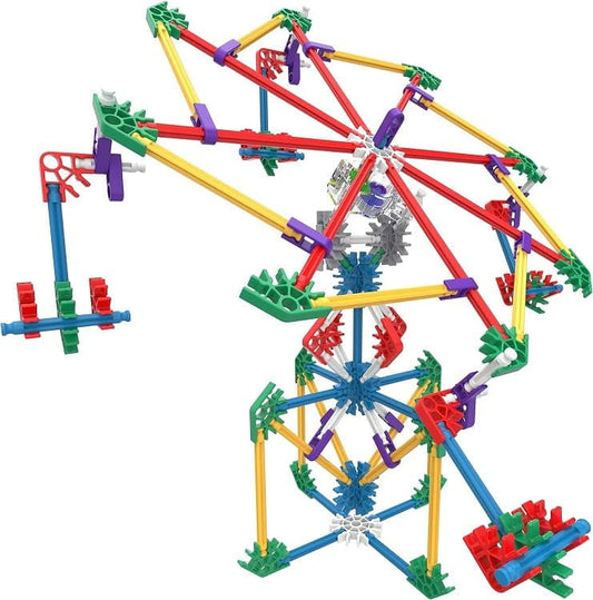 Basic Fun K'NEX turbo race car shows wind-up action, boosting spatial thinking and dexterity.