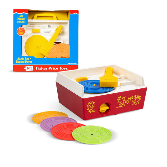 Basic Fun Fisher-Price Classics Record Player front view with retro tactile play.