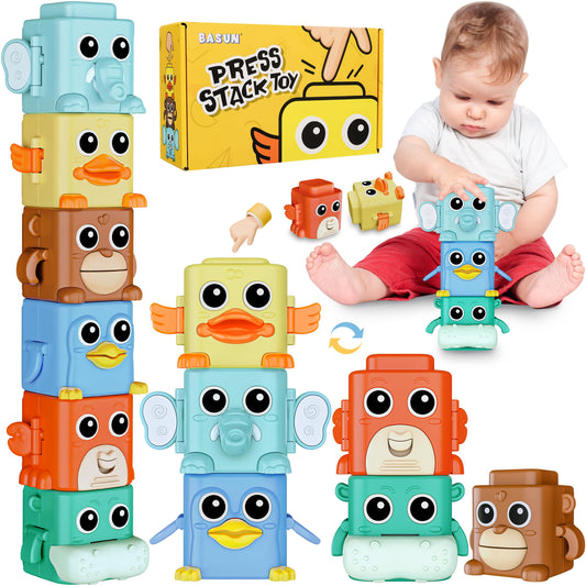 BASUN animal-stack crab push enhances sensory play with interactive expressions