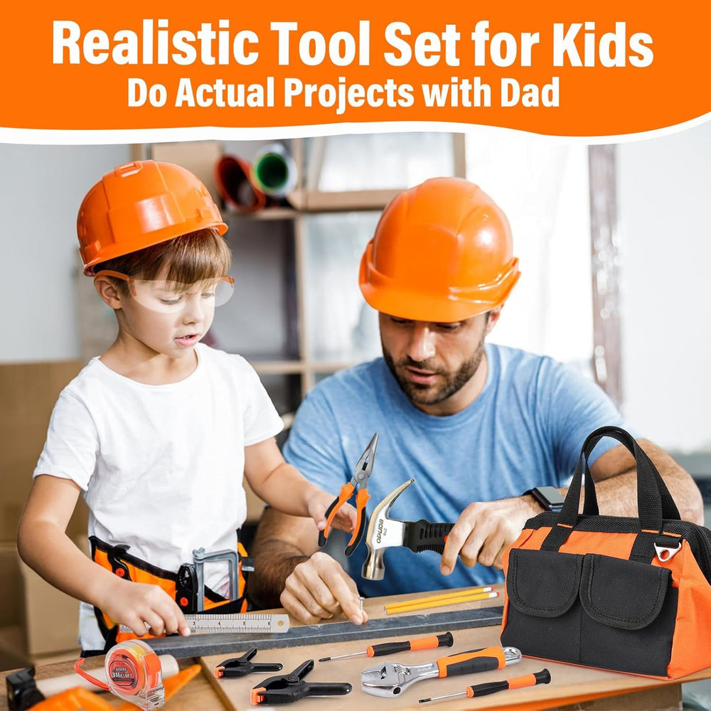 Basytodio 27-piece orange kids tool set with wrench supports hands-on DIY practice.