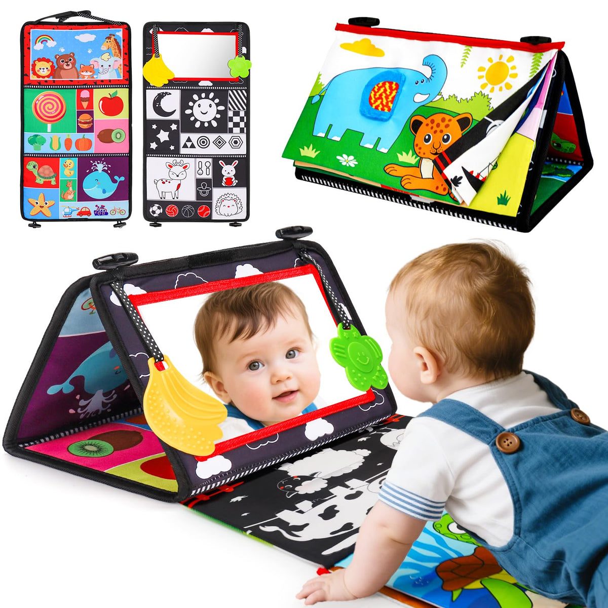 Basytodio baby mirror tummy time toy encourages head-raise during play