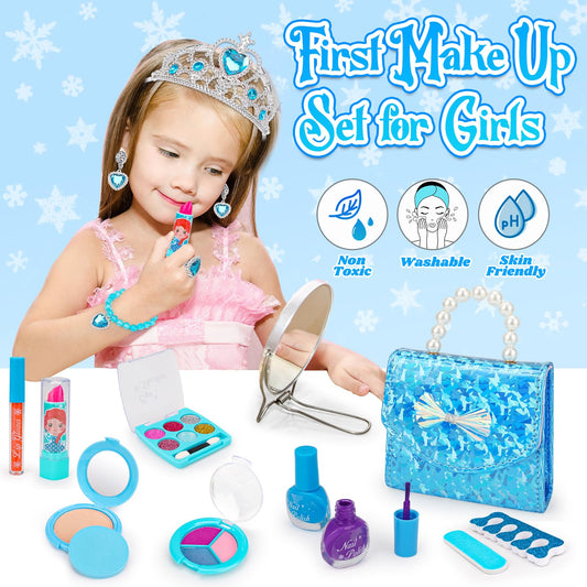 Basytodio kids makeup kit and nail polish for safe, washable pretend makeup sessions.