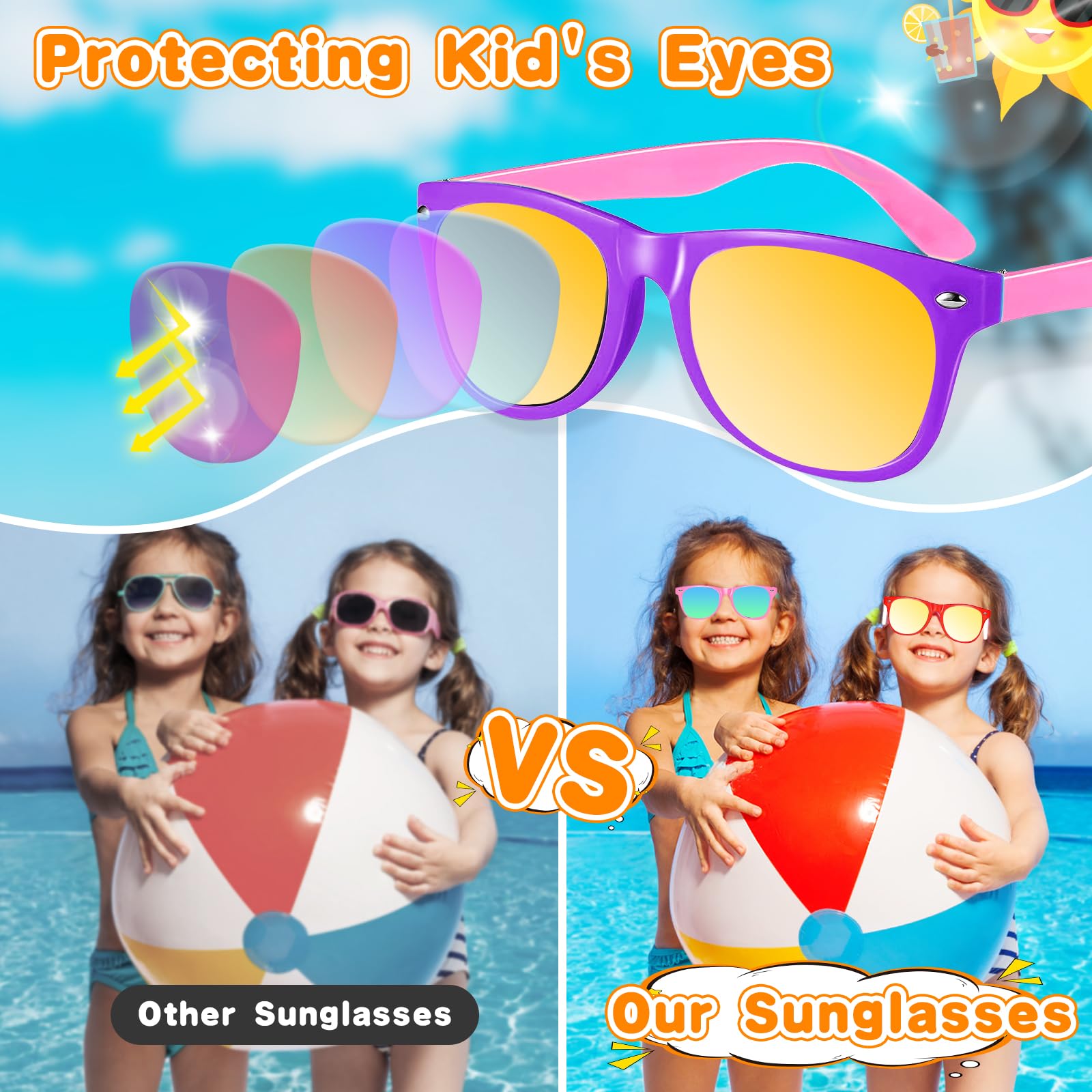 Basytodio kids sunglasses neon red for durable lightweight wear