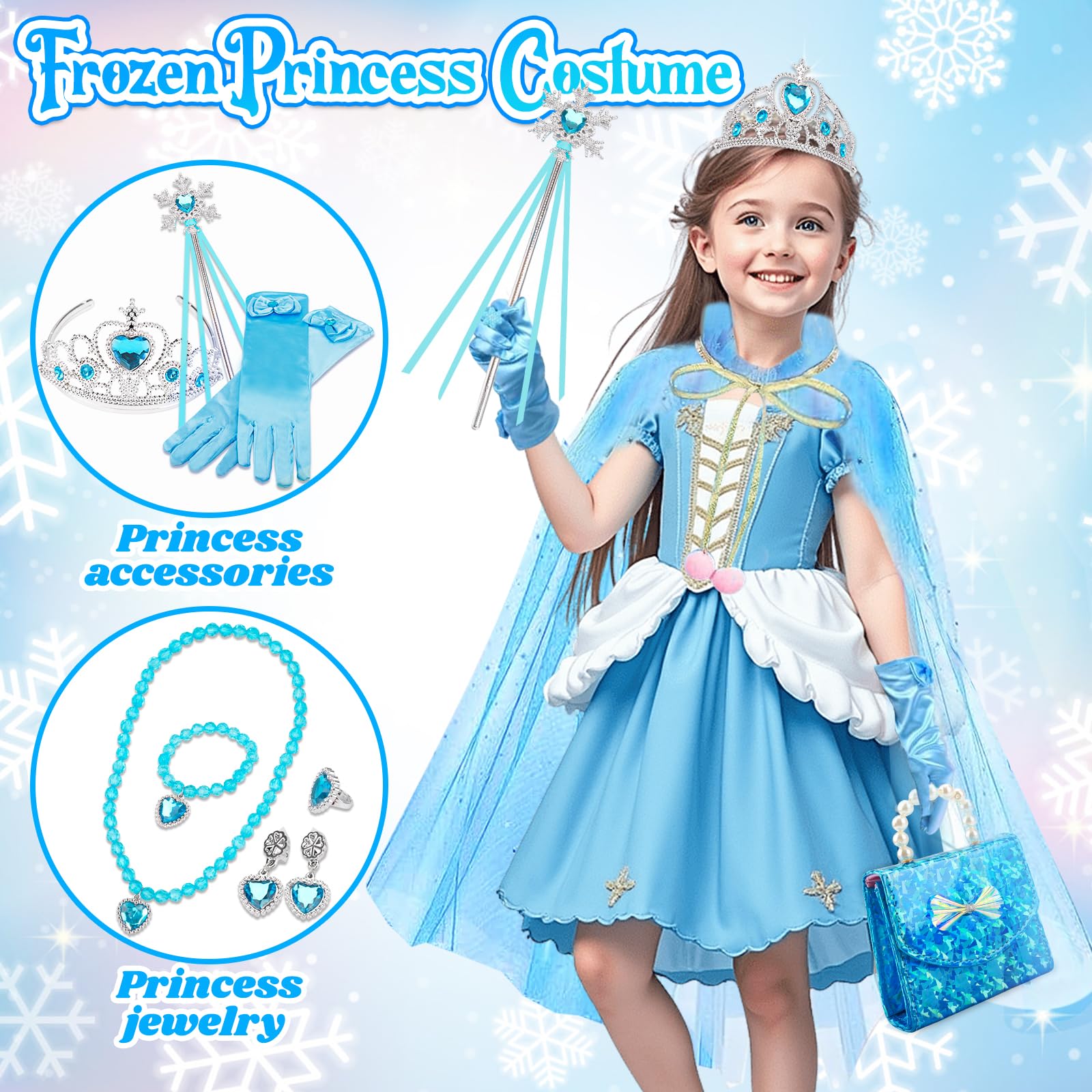 Basytodio princess dress-up costume set with purse and jewelry boosts fantasy dressing.