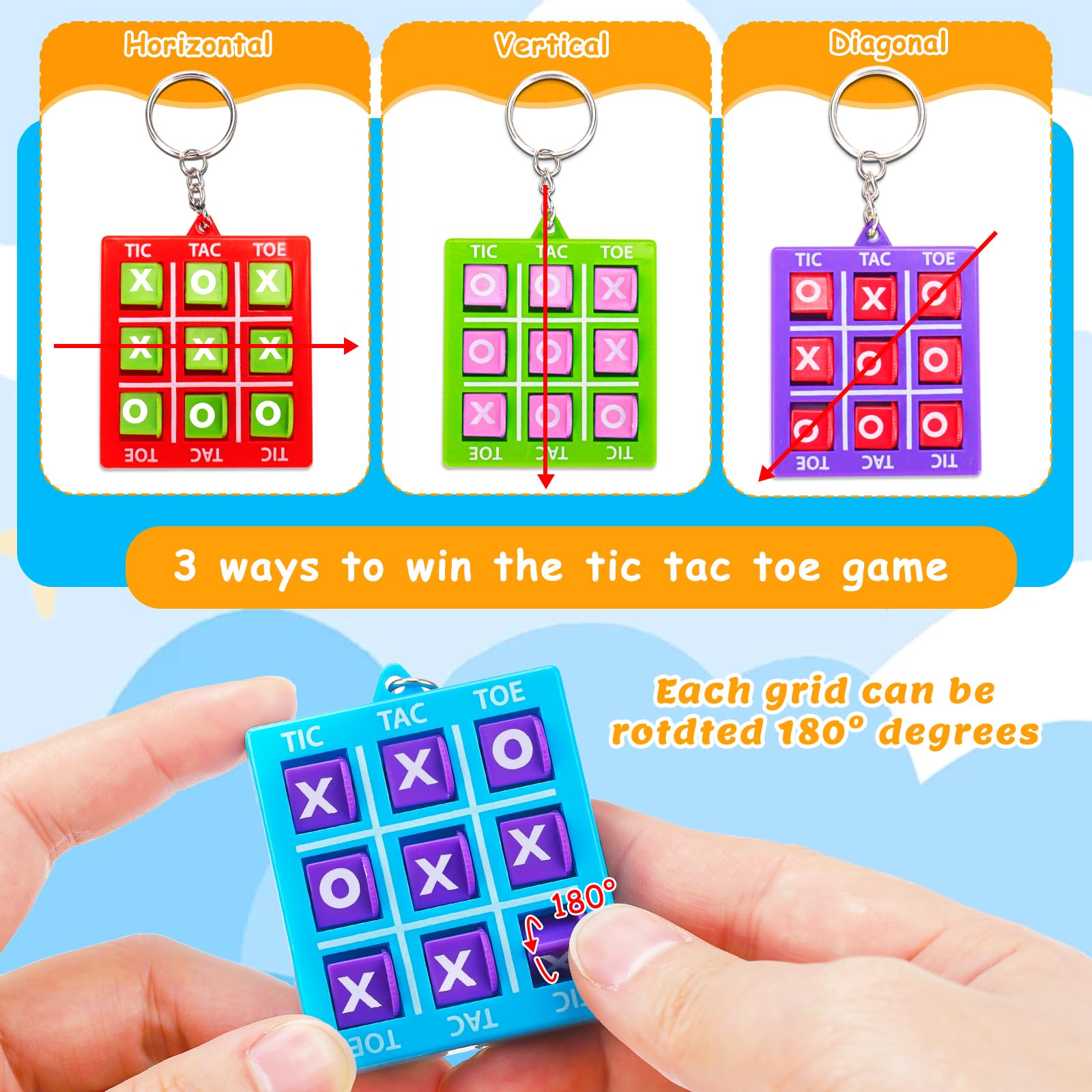 Basytodio tic tac toe keychain durable plastic with metal chain for long-lasting use