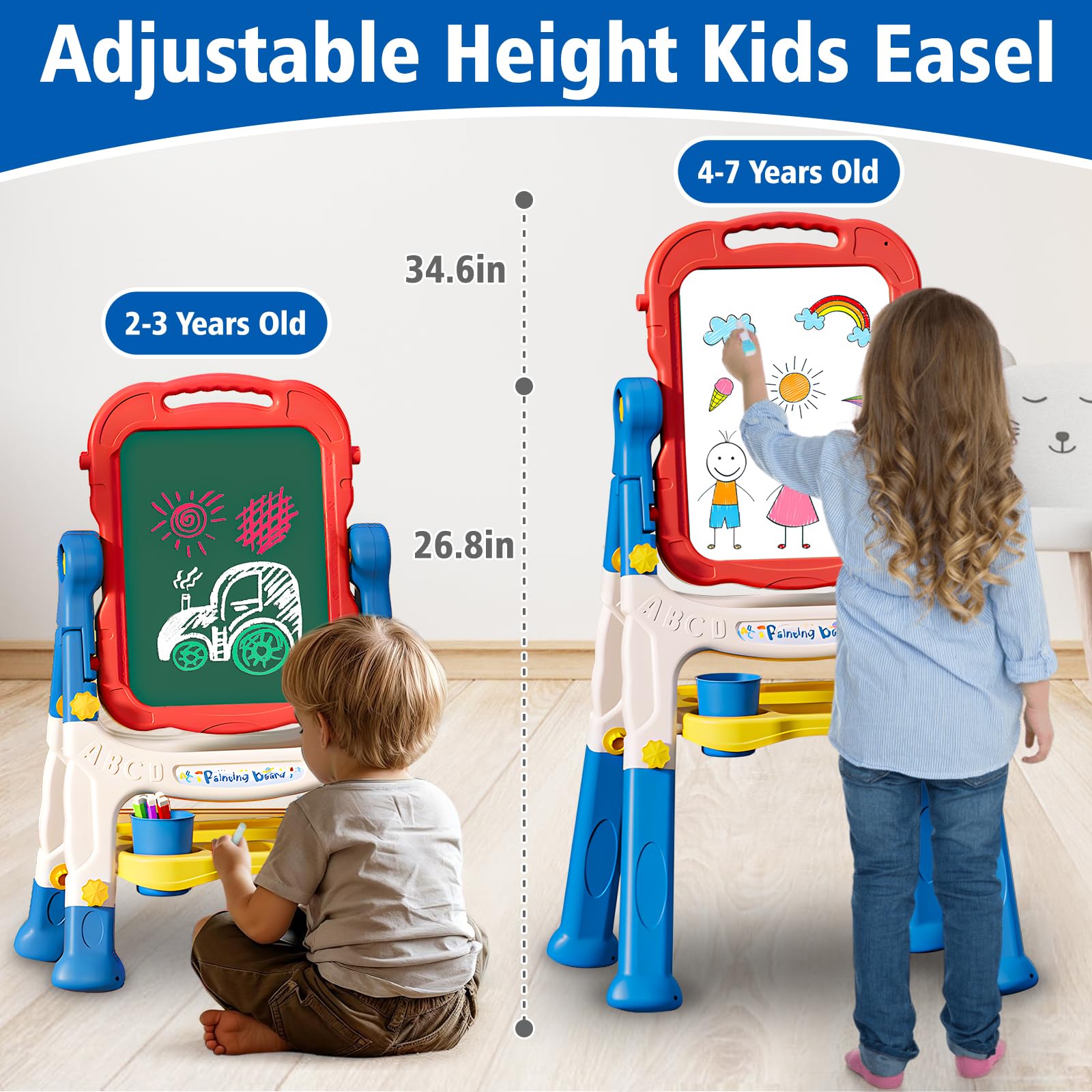 Basytodio whiteboard and chalkboard easel offering creative play and early writing practice
