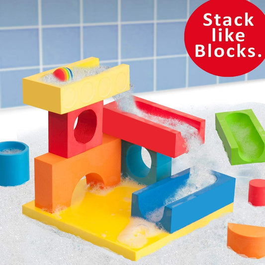 BathBlocks Ball Run Waterfall wall cling on smooth tub surface demonstration