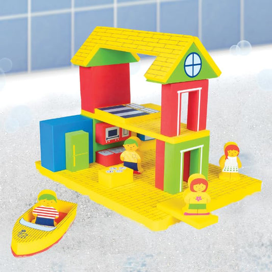 BathBlocks family, boat and furnishings assembled for bath time play.