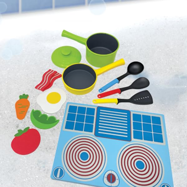 Child uses BathBlocks to measure and mix with bubbles for learning