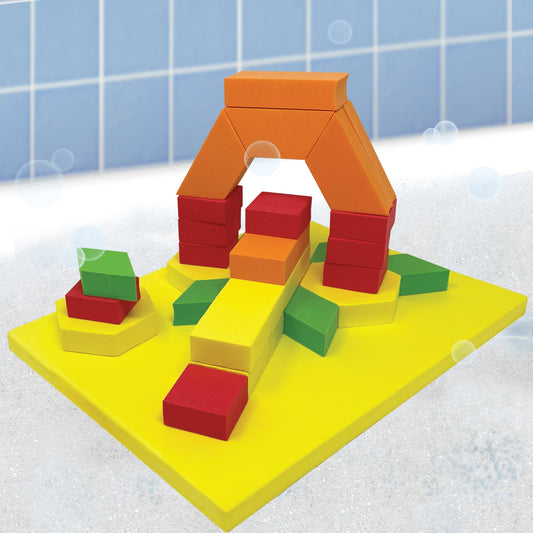 Floating BathBlocks blocks support open-ended STEM exploration during bath time