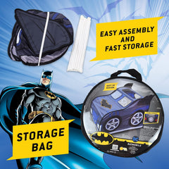 Folded Batman Batmobile Pop-Up Tent with carrying bag for storage.