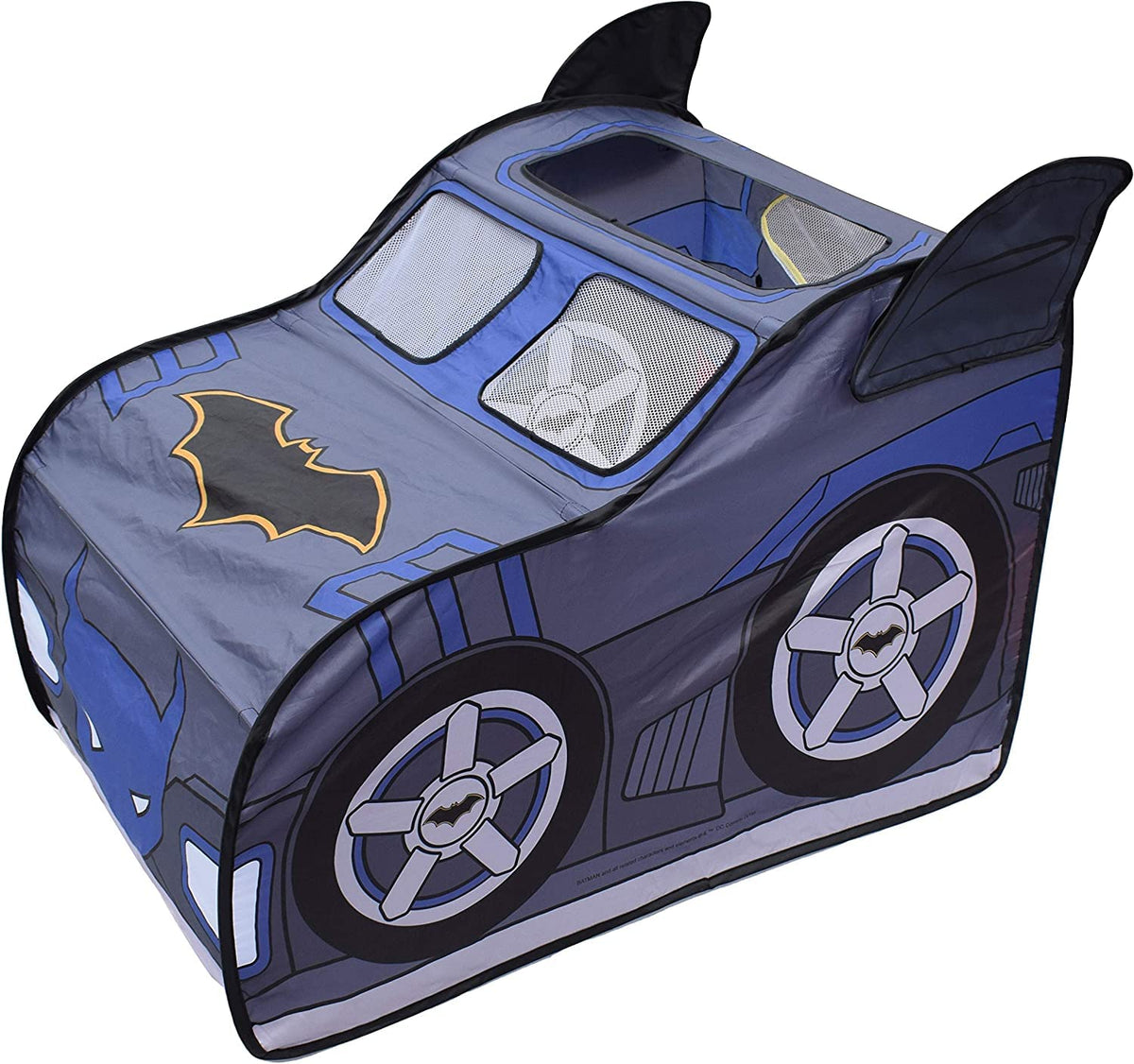 Batman Batmobile Pop-Up Tent front view for indoor Gotham adventures.